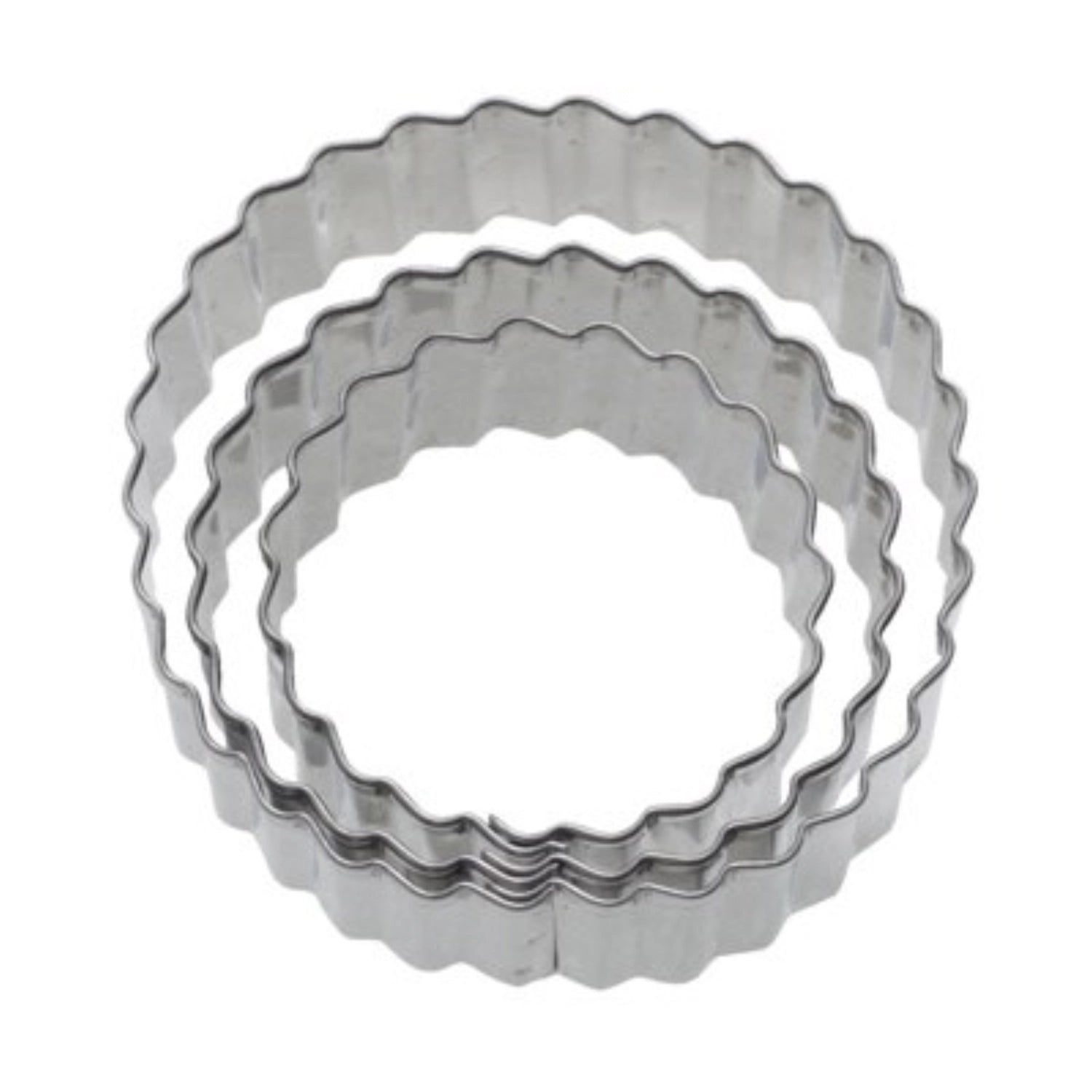 Set aus drei gewellten Ausstechformen in Ringform (4, 5, 6 cm) von Westmark, perfekt zum Ausstechen von Keksen und für kreative Backprojekte.