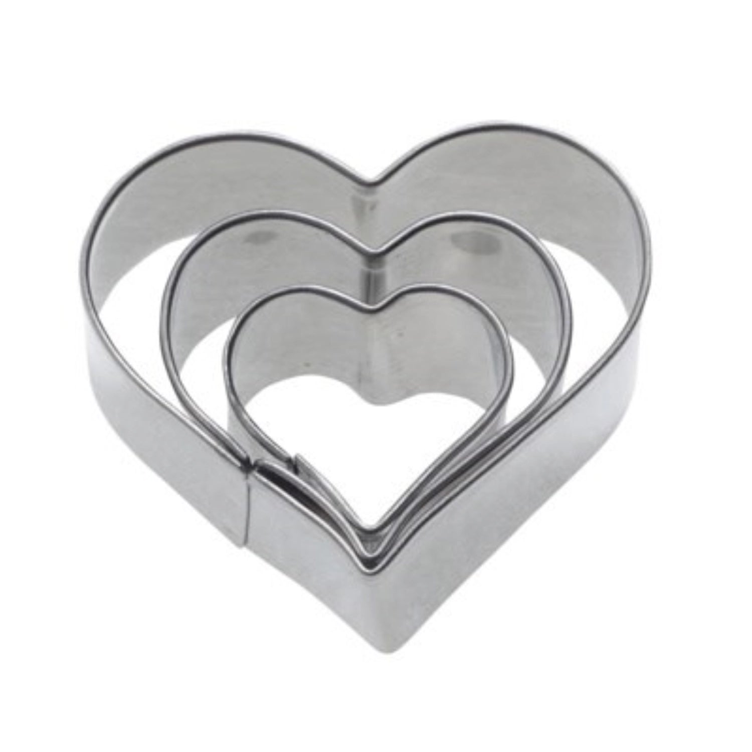Drei herzförmige Ausstechformen aus Edelstahl (2, 3, 4 cm) von Westmark, perfekt zum Ausstechen von Plätzchen und Dekorationen für besondere Anlässe.