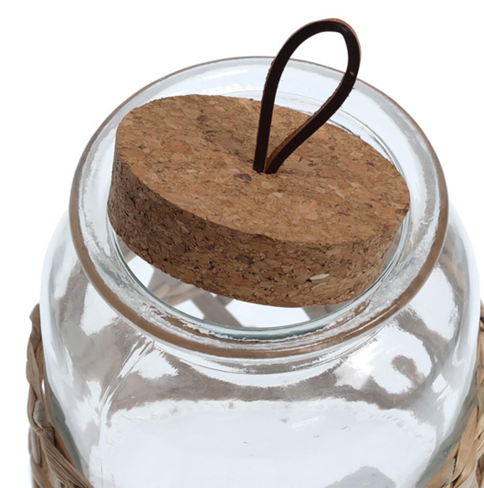 Elegantes Vorratsglas im Boho-Stil mit Korkdeckel, perfekt für die dekorative Aufbewahrung von Lebensmitteln und kleinen Gegenständen.