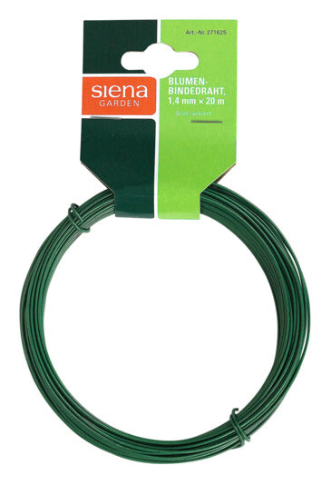 Grüner Blumendraht von SIENA GARDEN, 20 m lang und 1,4 mm dick, ideal für Gartenarbeiten und Pflanzenstützen.