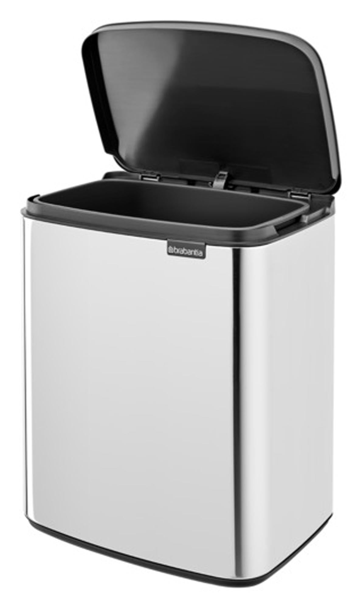 Eleganter BRABANTIA Abfallbehälter Bo in brillantem Stahl mit 12 l Volumen. Perfekt für modernes Wohnen, robust und leicht zu reinigen.