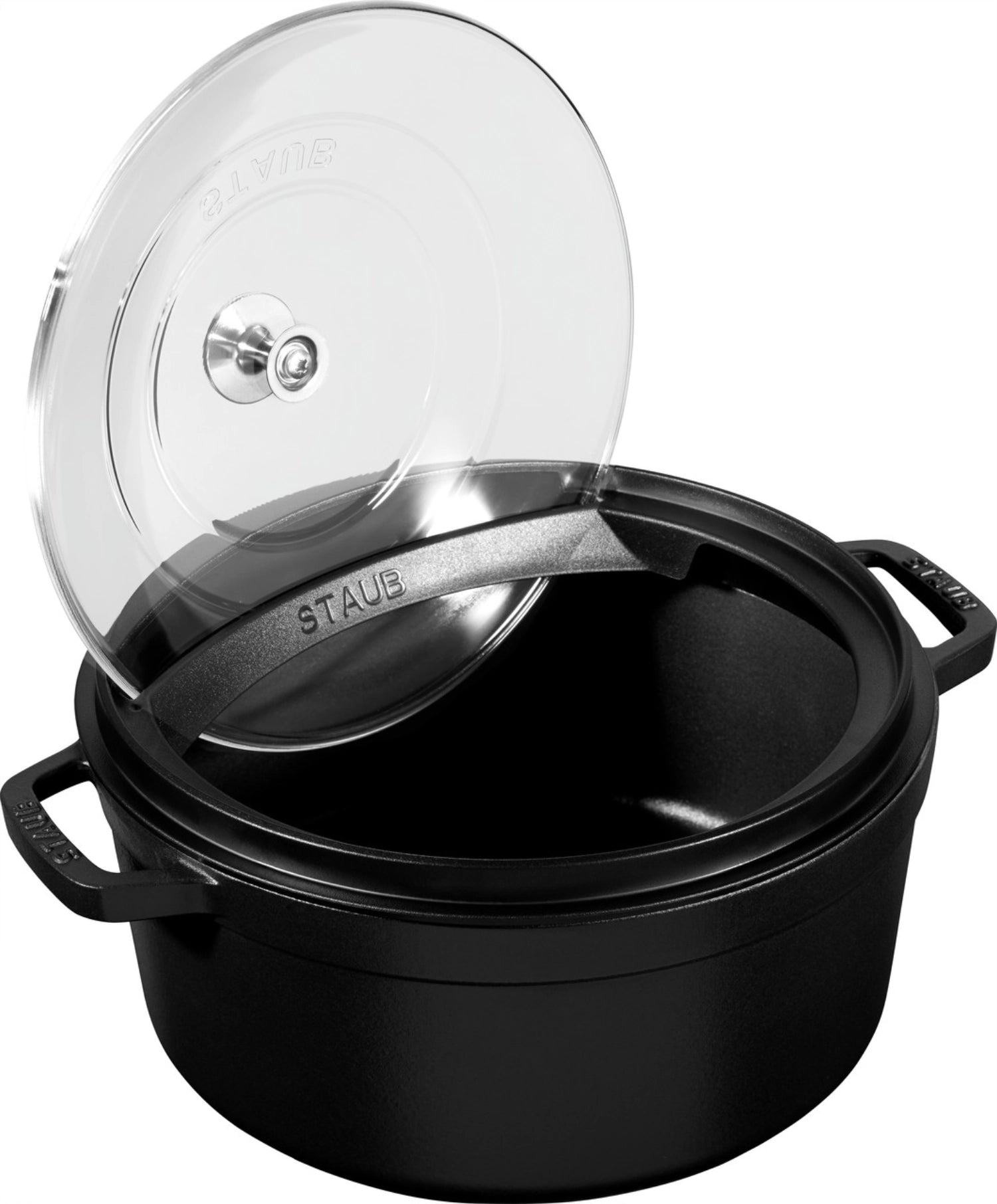 Eleganter Glasdeckel mit Halterung für Cocotte, 26 cm, von Staub. Perfekt für das Kochen und Servieren, hitzebeständig und stilvoll.