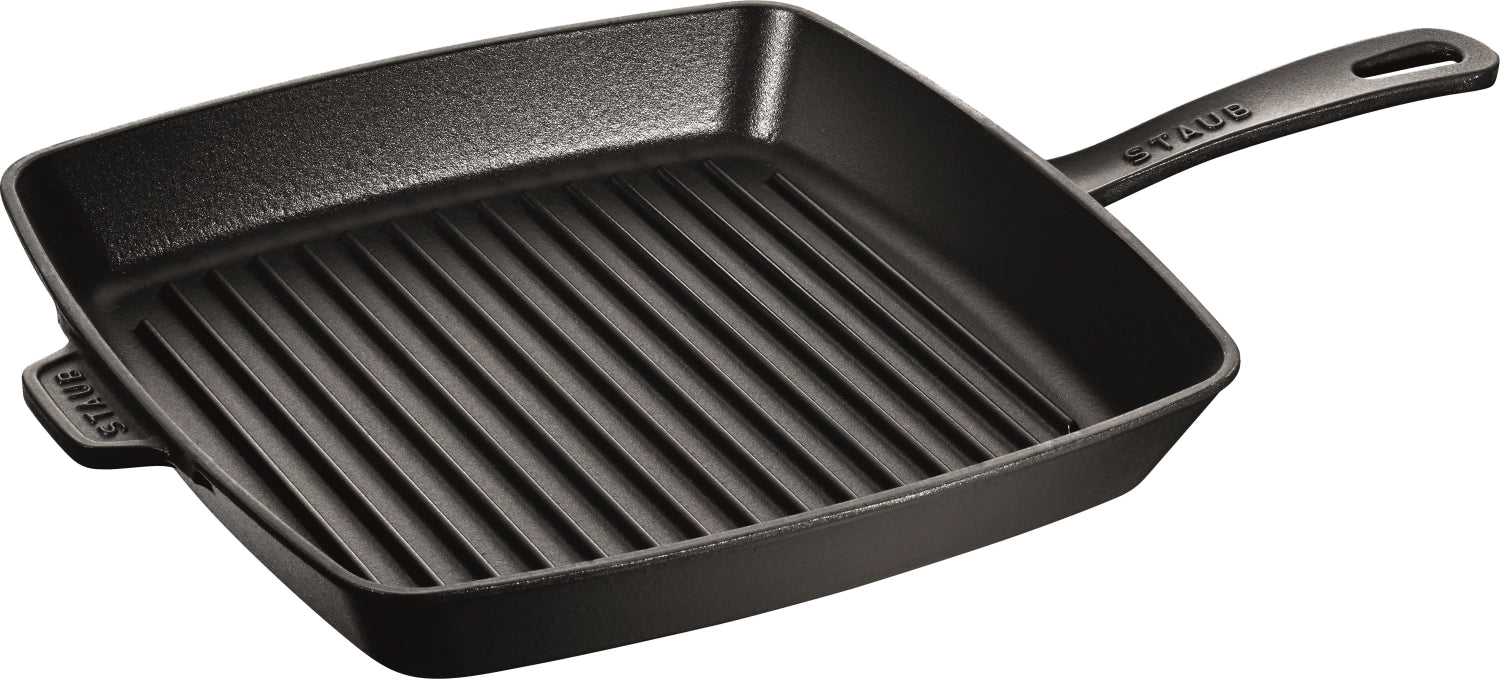 Schwarze American Grillpfanne aus Gusseisen, 30 cm, ideal für gleichmäßiges Grillen und Braten, von Staub, robust und langlebig.