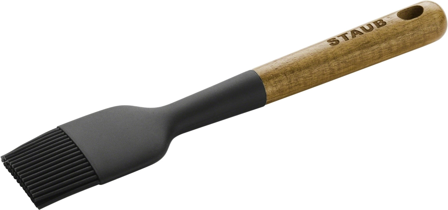 Eleganter Backpinsel aus 22 cm Akazienholz mit Silikonborsten. Ideal zum gleichmäßigen Bestreichen von Teig und Glasuren. Hochwertig und langlebig.