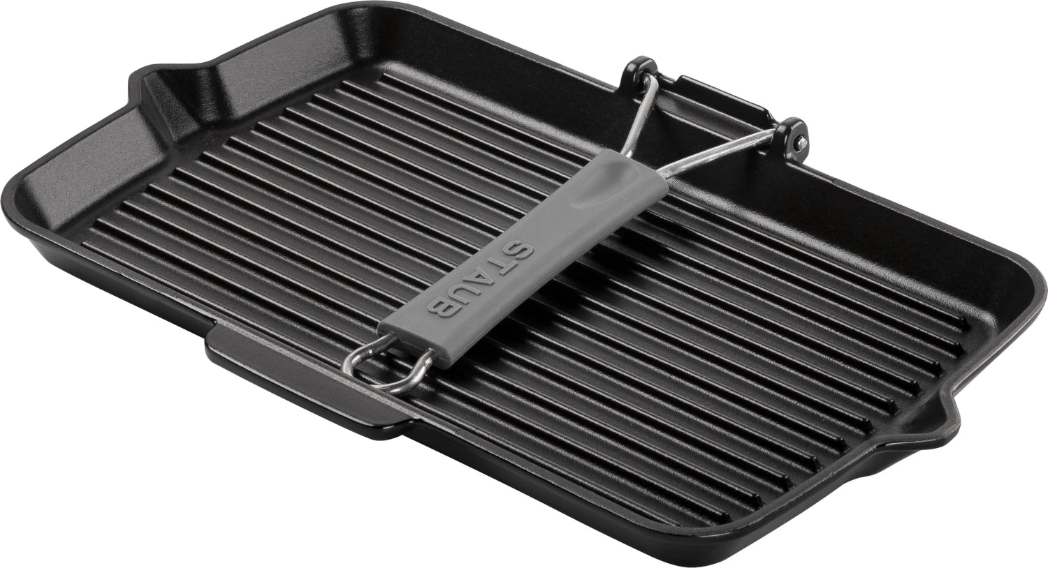 Rechteckige Grillpfanne aus robustem Gusseisen von Staub, perfekt für saftige Grillgerichte und gleichmäßige Wärmeverteilung.