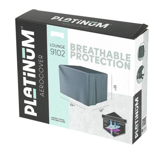 Hochwertige PLATINUM AEROCOVER Schutzhülle für Beistelltische (64x64x65 cm), schützt effektiv vor Witterung und Schmutz.