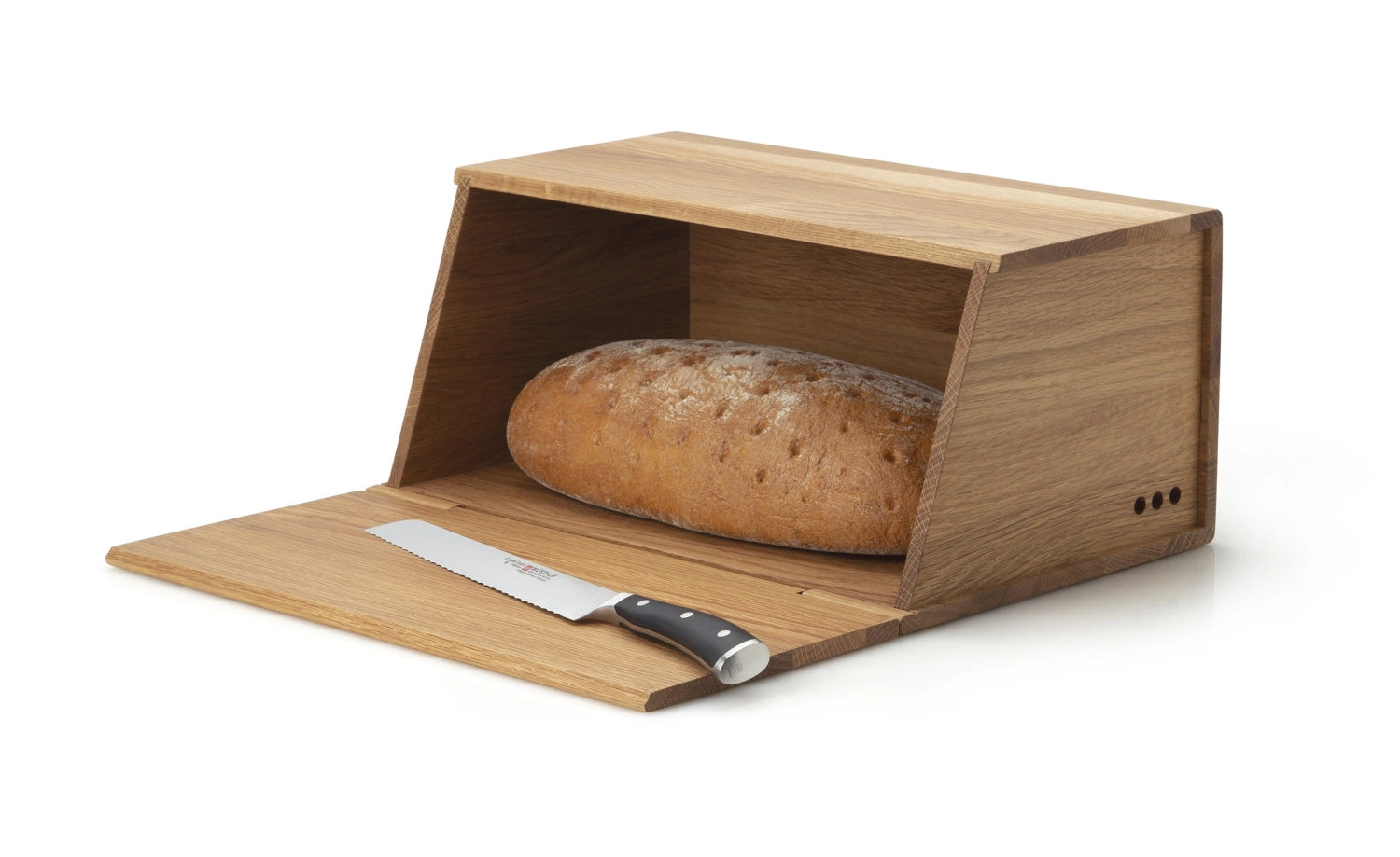 Eleganter Brotkasten aus Eiche, ideal zur Aufbewahrung von Brot und Gebäck. Maße: 40x26x18.5cm, stilvolles Design für jede Küche.