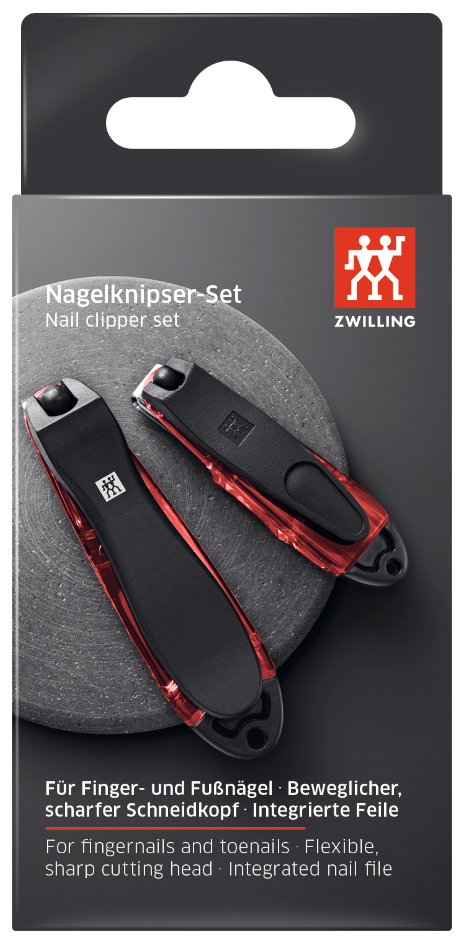 Praktisches 2-teiliges Nagelknipser Set in stilvollem Rot von Zwilling Beauty, ideal für die professionelle Nagelpflege zu Hause oder unterwegs.