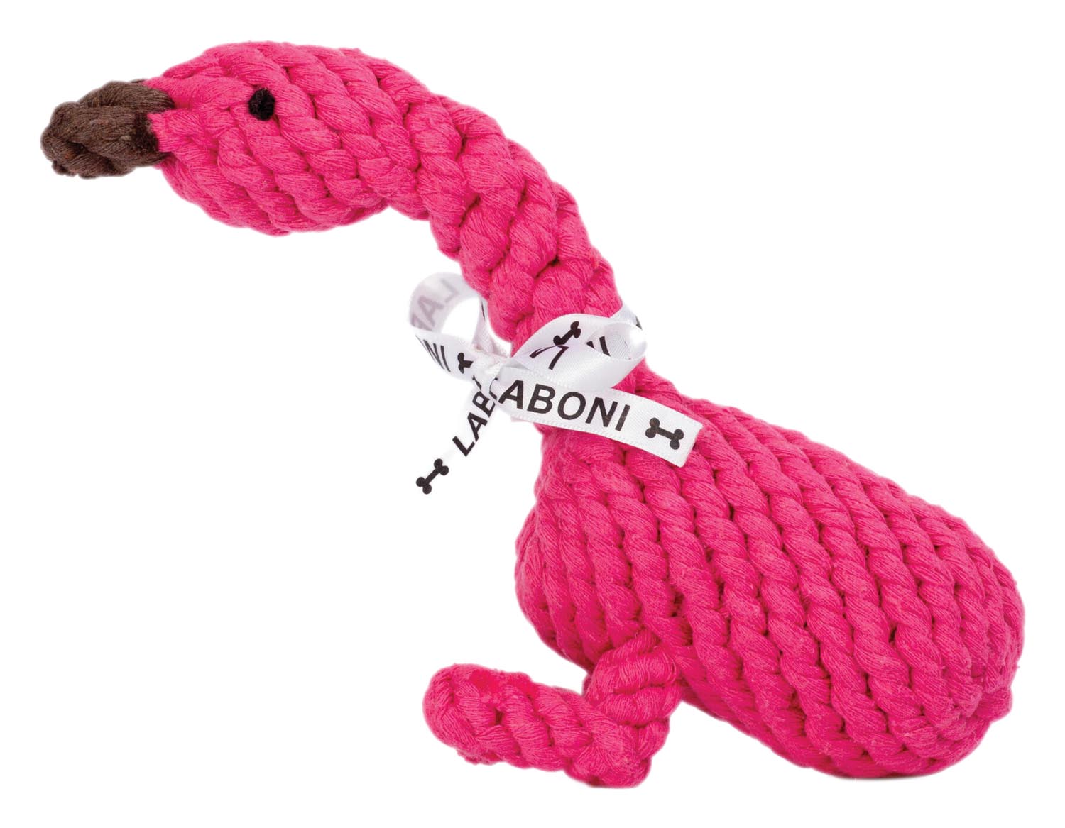 Entdecken Sie das LABONI Franzi Flamingo Hundespielzeug aus Baumwolle. Umweltfreundlich, langlebig und perfekt für aktive Hunde. Spielspaß garantiert!