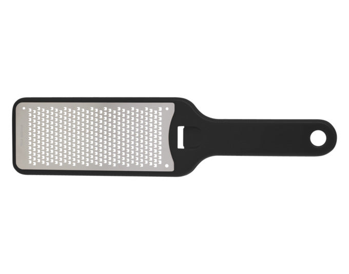 Schwarze EVA Zesterreibe mit feinen 2 mm Klingen, ideal zum Zesten von Zitrusfrüchten, 28.2x6.9x1.2 cm, für präzises und einfaches Arbeiten in der Küche.