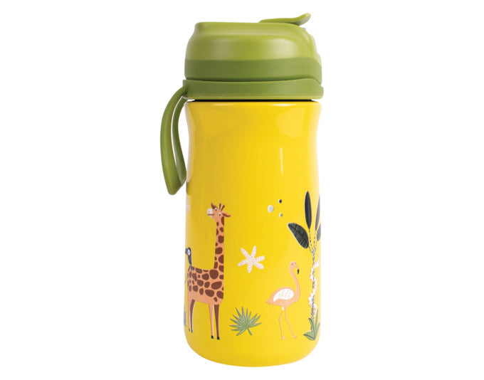 Bunte LADELLE Kinder-Trinkflasche Jungle 0.37 l, perfekt für kleine Abenteurer, mit fröhlichem Dschungel-Motiv für Schule und Freizeit.