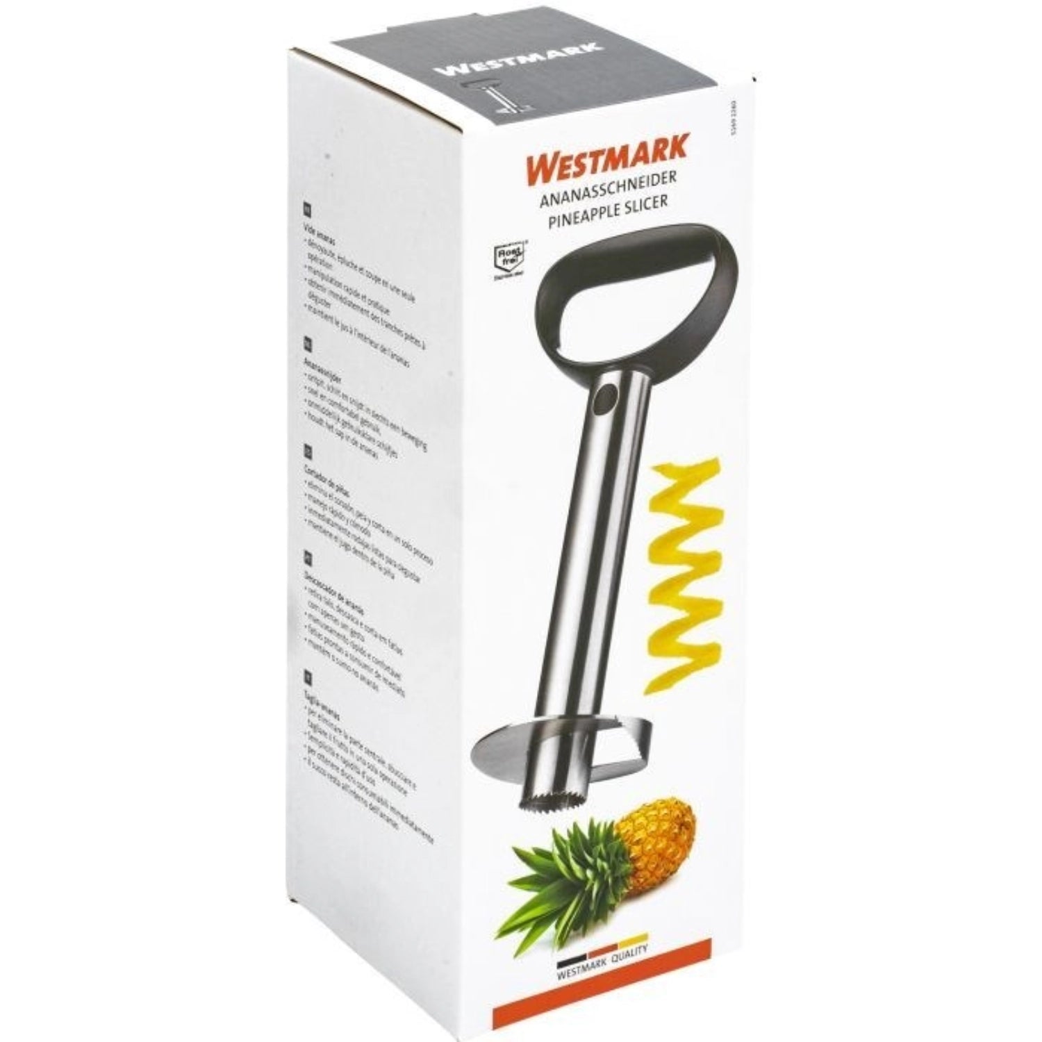 Praktischer Ananasschneider aus robustem Edelstahl von Westmark, perfekt für müheloses Zerteilen und Servieren von Ananasfrüchten.