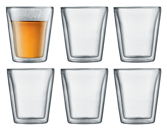 Set aus 6 doppelwandigen BODUM Canteen Trinkgläsern (0.2 l) – perfekt für die stilvolle Präsentation von Getränken, isolierend und modern.