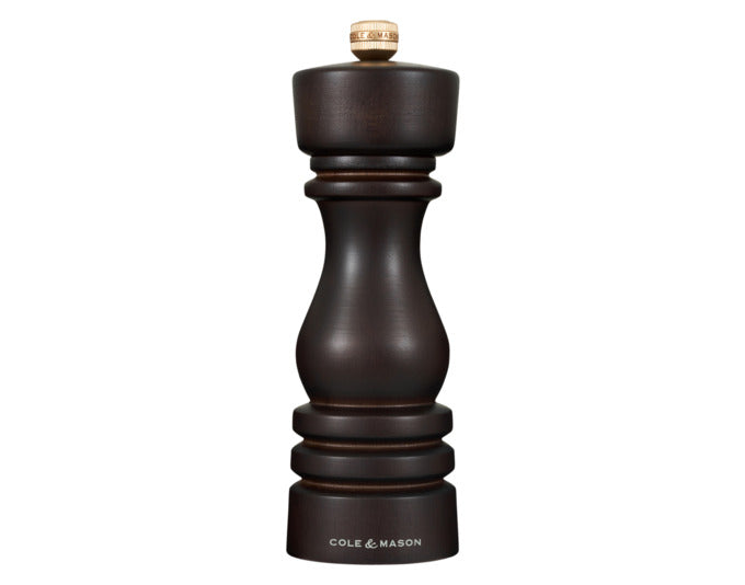 Elegante COLE&MASON Pfeffermühle London aus dunkler Buche, 18x5.8x5.8 cm, ideal für frisch gemahlenen Pfeffer in jeder Küche.