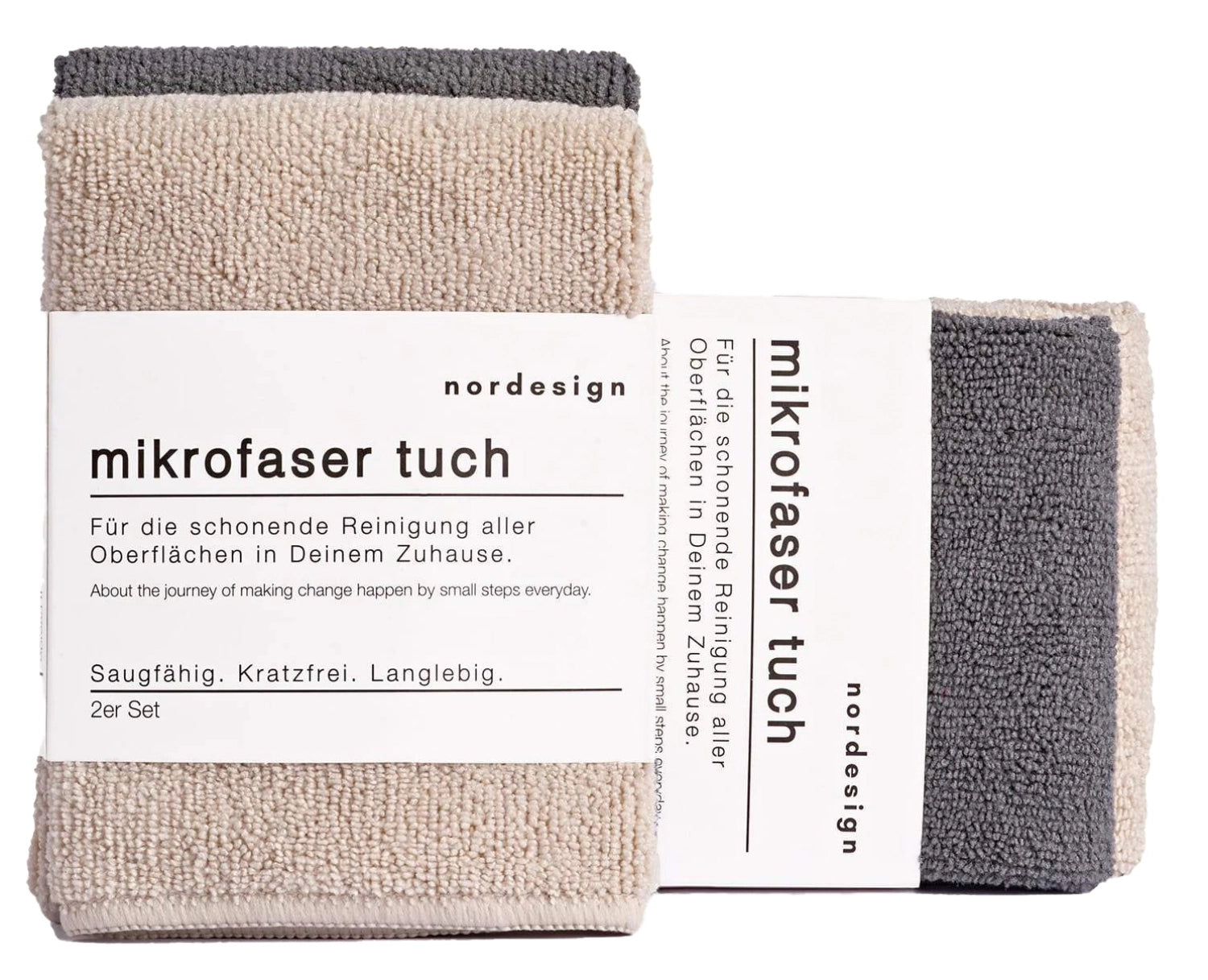 Praktisches 2er Set Mikrofaser Geschirrtücher in Grau und Beige von Nordesign, ideal zum Abtrocknen und Reinigen in der Küche.