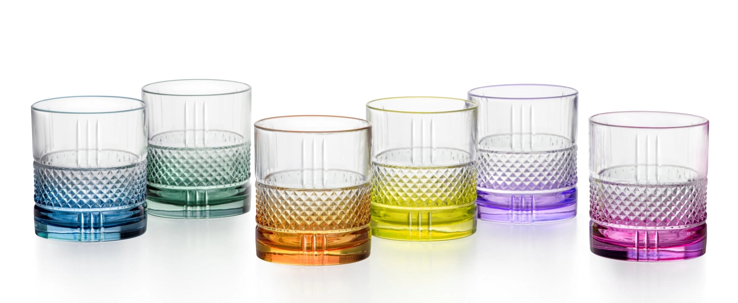 Elegantes 6er Set Brillante Color Dof Becher von RCR, ideal für Cocktails und Getränke, 0,35l, verleiht jedem Tisch einen Hauch von Farbe.