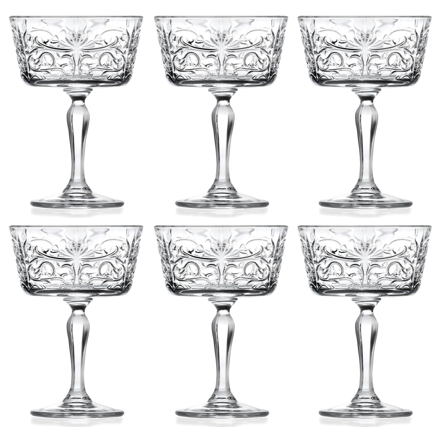 Stilvolles 6er Set Tattoo Coppe Champagnerkelche von RCR, Ø10 H14 cm, 27cl, ideal für festliche Anlässe und besondere Momente.