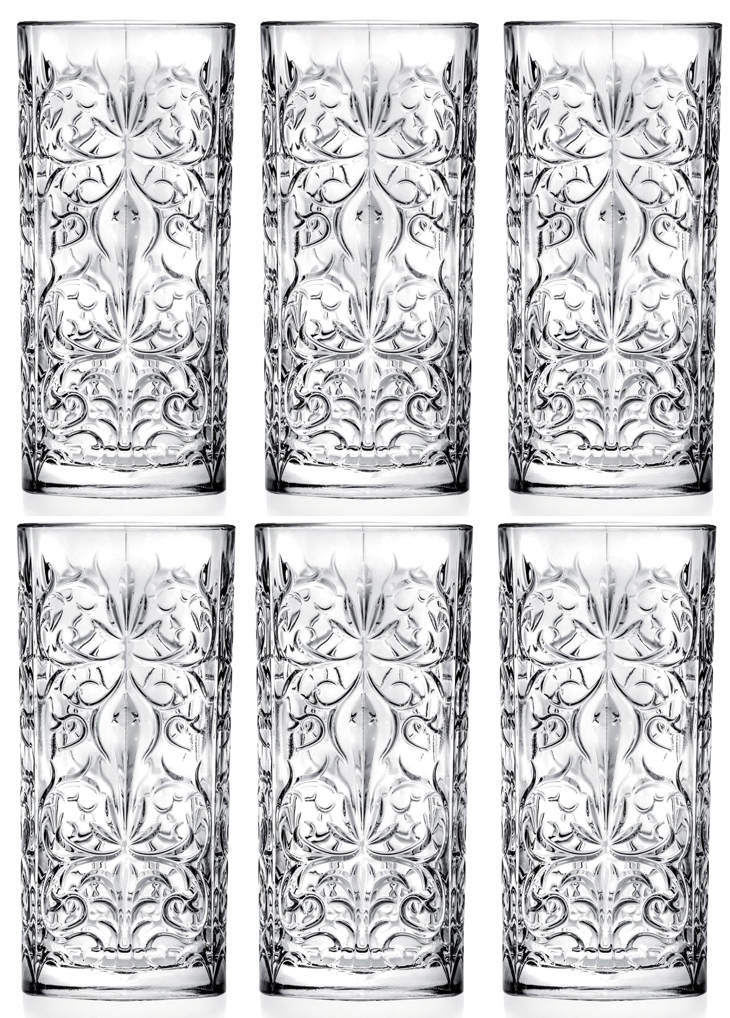 Elegantes 6er Set Tattoo Hb Becher von RCR, perfekt für Getränke, mit einem Durchmesser von 7 cm und einer Höhe von 15 cm, 37cl Fassungsvermögen.