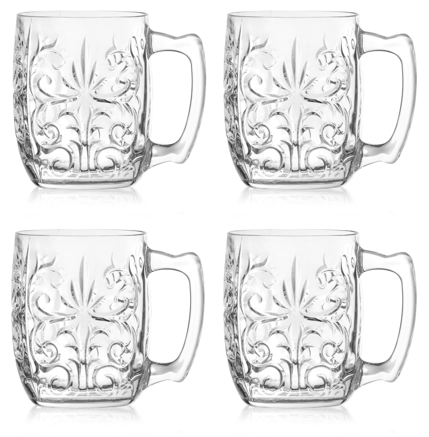 Elegantes 4er Set Tattoo Mugs aus hochwertigem Glas, perfekt für Bierliebhaber und gesellige Abende, mit einem modernen Design.