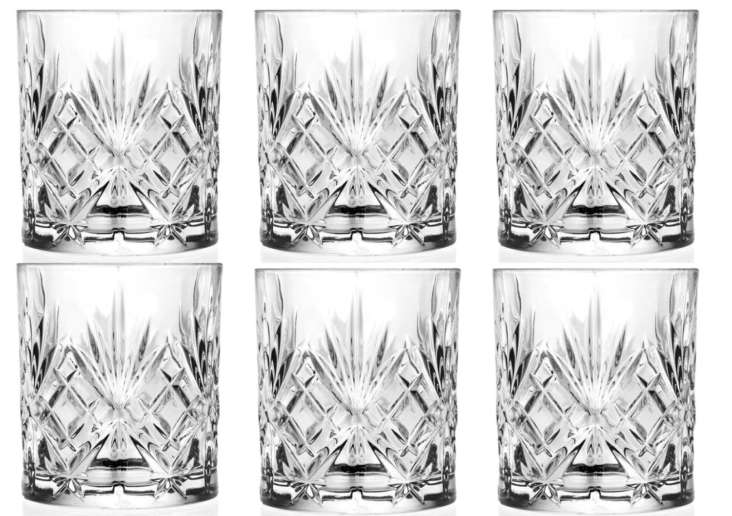 Stilvolles 6er Set Melodia Tumbler aus feinem RCR-Glas, perfekt für edle Getränke, Ø7.4 cm, Höhe 8.5 cm, Füllvolumen 24 cl.