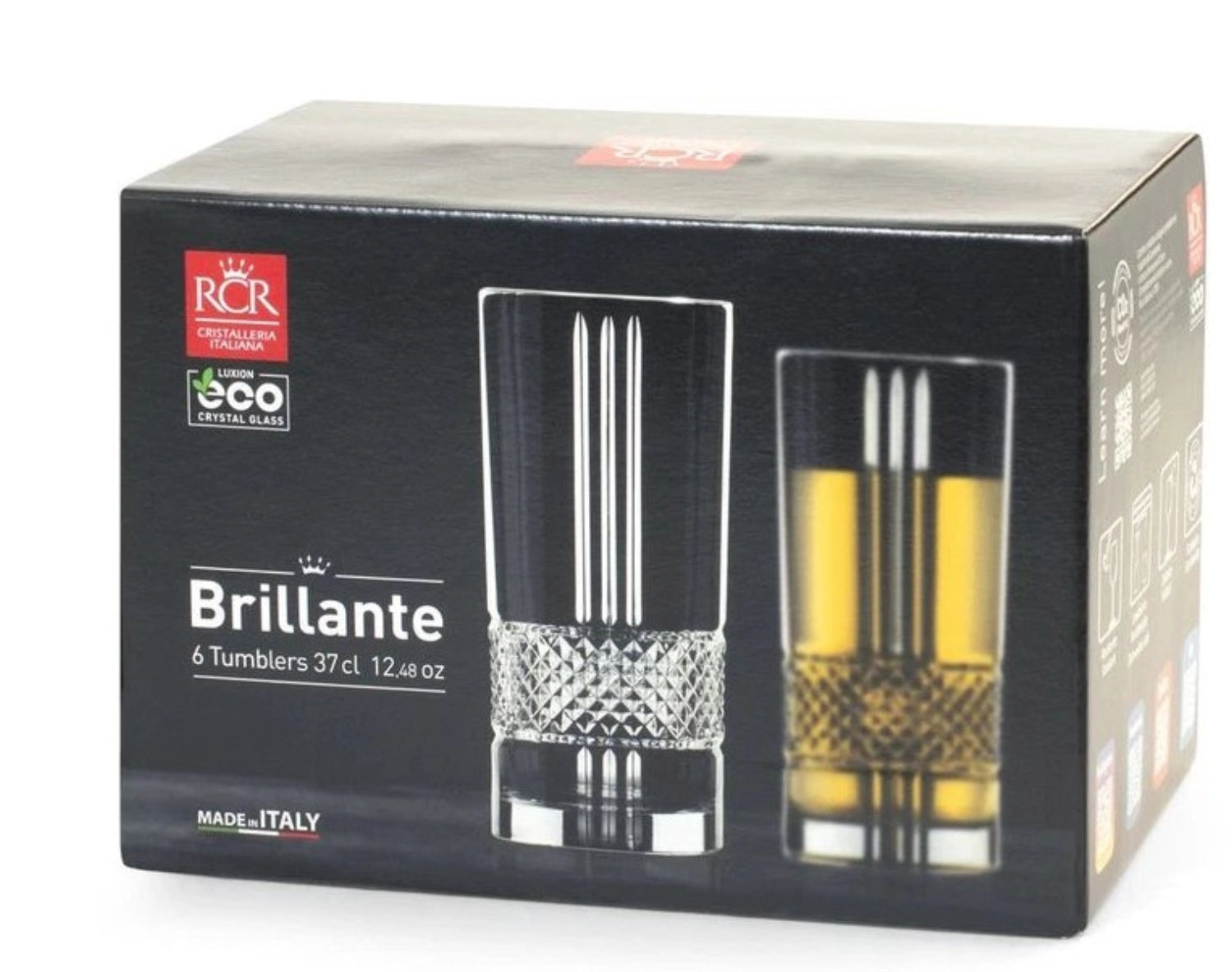 Elegantes 6-teiliges Set RCR Brillante Hb Tumbler, perfekt für stilvolle Cocktails, mit einem Durchmesser von 7 cm und einer Höhe von 15 cm.