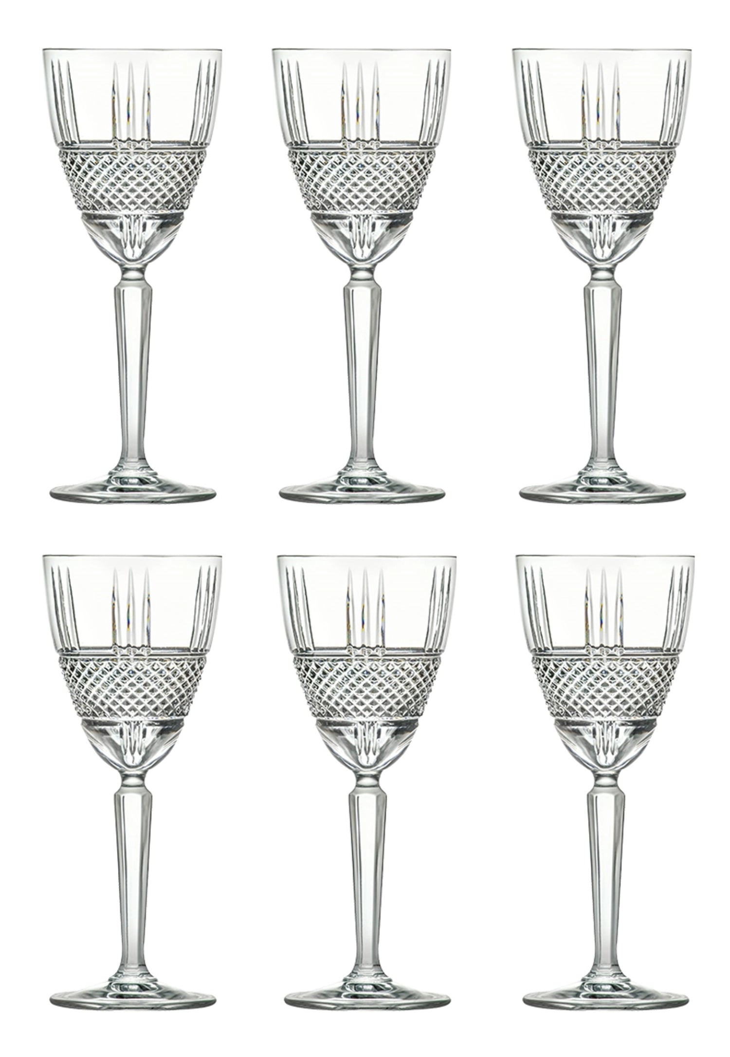 Elegantes 6er Set RCR Brillante Weingläser, perfekt für jeden Anlass, mit einem Durchmesser von 8,6 cm und einer Höhe von 20,5 cm.