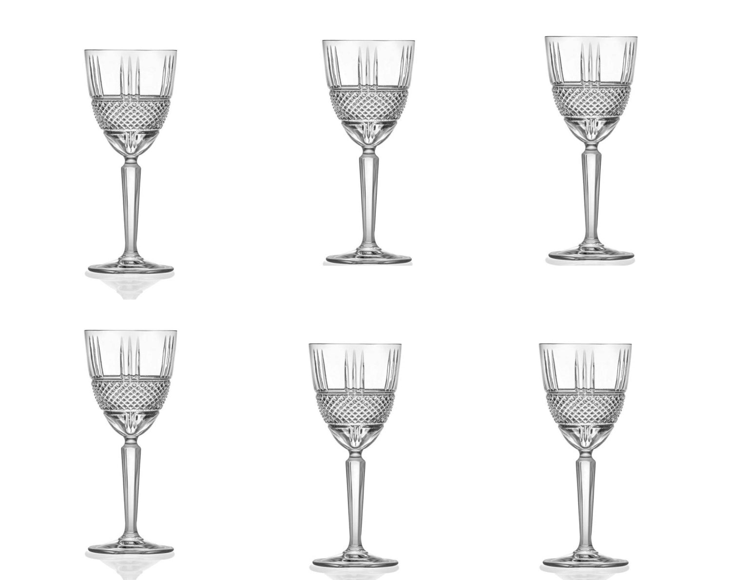 Hochwertiges 6er Set RCR Brillante Weingläser, ideal für Weinliebhaber, mit einem Durchmesser von 7,9 cm und einer Höhe von 18,7 cm.