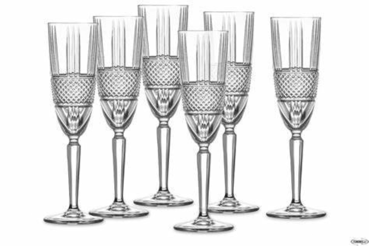 Elegantes 6er Set RCR Brillante Flute, Ø5.9 H22.7 cm, 19cl, perfekt für Champagner und festliche Anlässe, mit funkelndem Design.