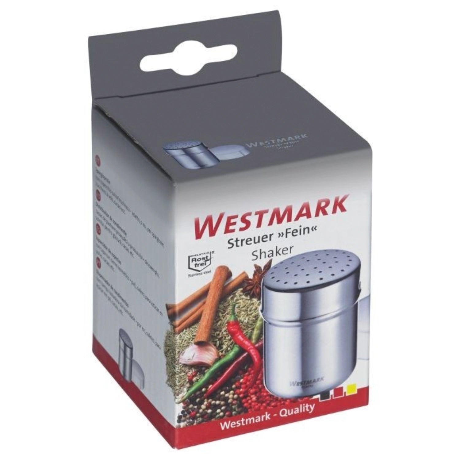 Eleganter Gewürzstreuer von Westmark mit praktischem Frischhaltedeckel, ideal für die aromatische Lagerung von Gewürzen und Kräutern.