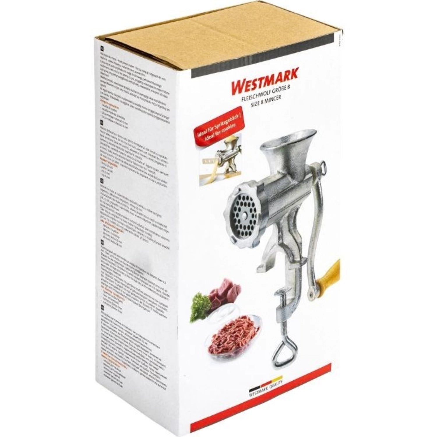 Kompakter Fleischwolf Größe 8 von Westmark, ideal für die schnelle Zubereitung von Hackfleisch in der heimischen Küche.