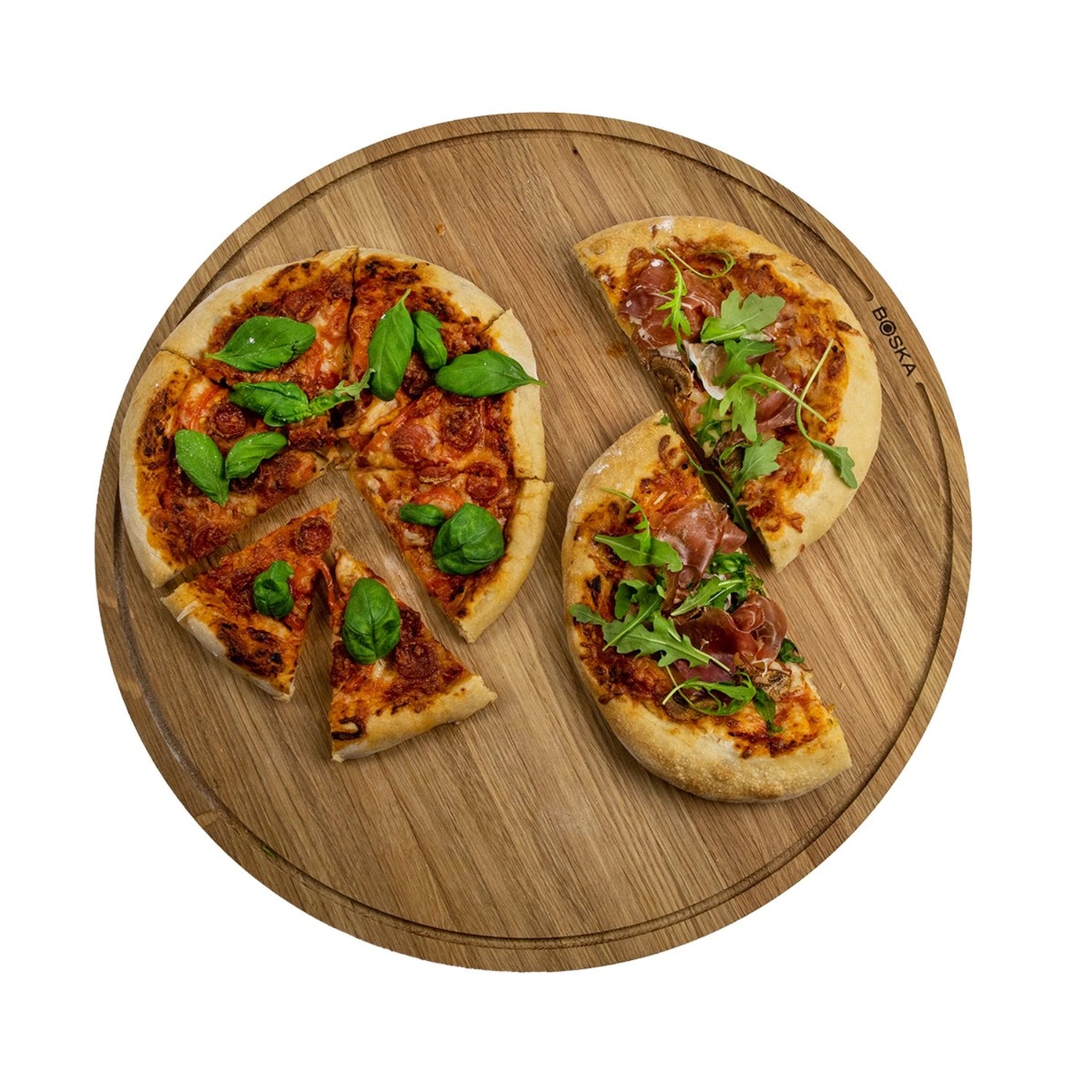 Elegantes Pizza Board "Friends XL" von Boska mit 40 cm Durchmesser, ideal für gesellige Abende und das Teilen von leckeren Pizzastücken.