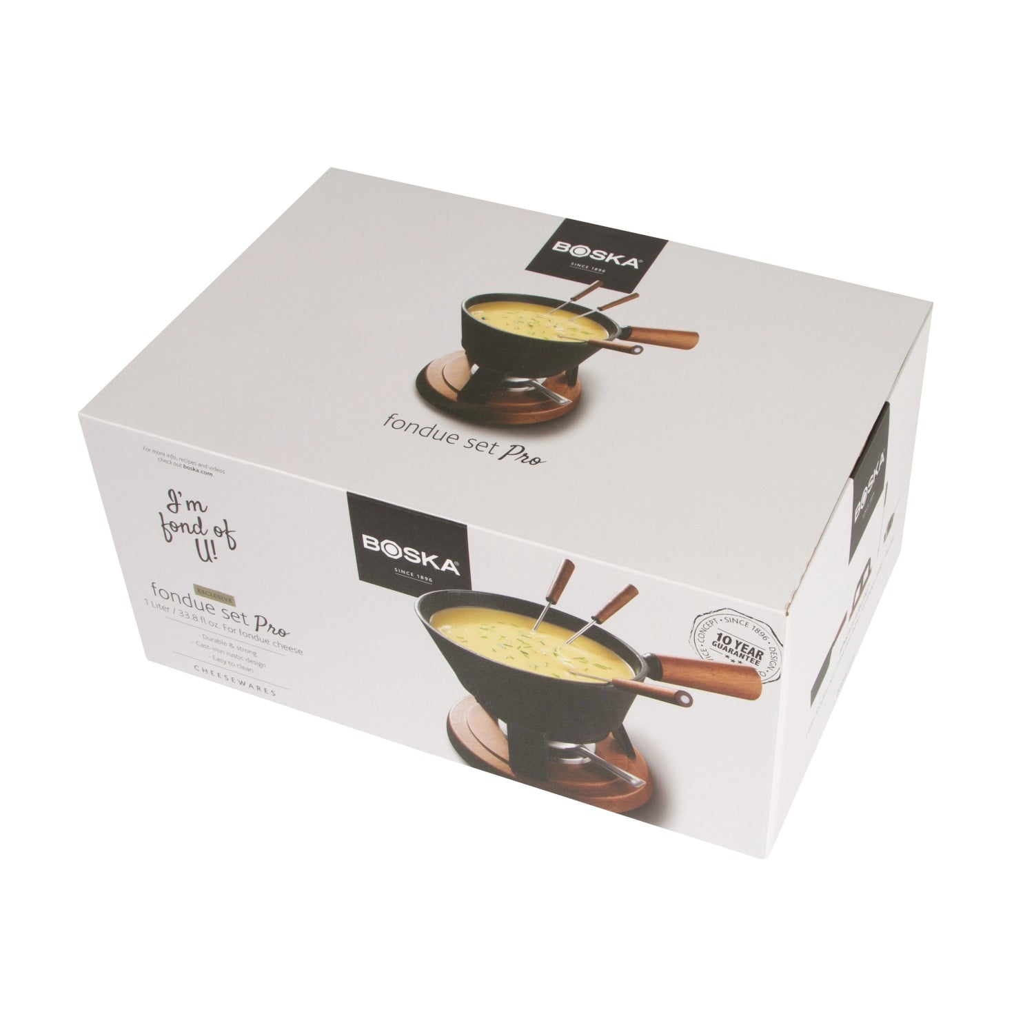 Elegantes Fondue-Set Pro 1.2lt von Boska, perfekt für gesellige Anlässe, um köstliche Käse- und Schokoladenfondue zu genießen.