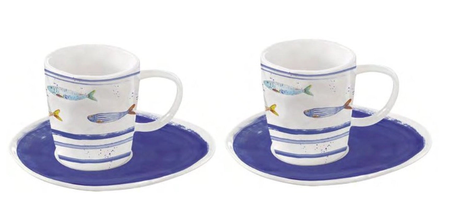 Elegantes 2er Set Bord de Mer Kaffeetassen mit passenden Untertassen, 120ml, ideal für stilvolles Kaffeegenuss und dekorative Tischgestaltung.