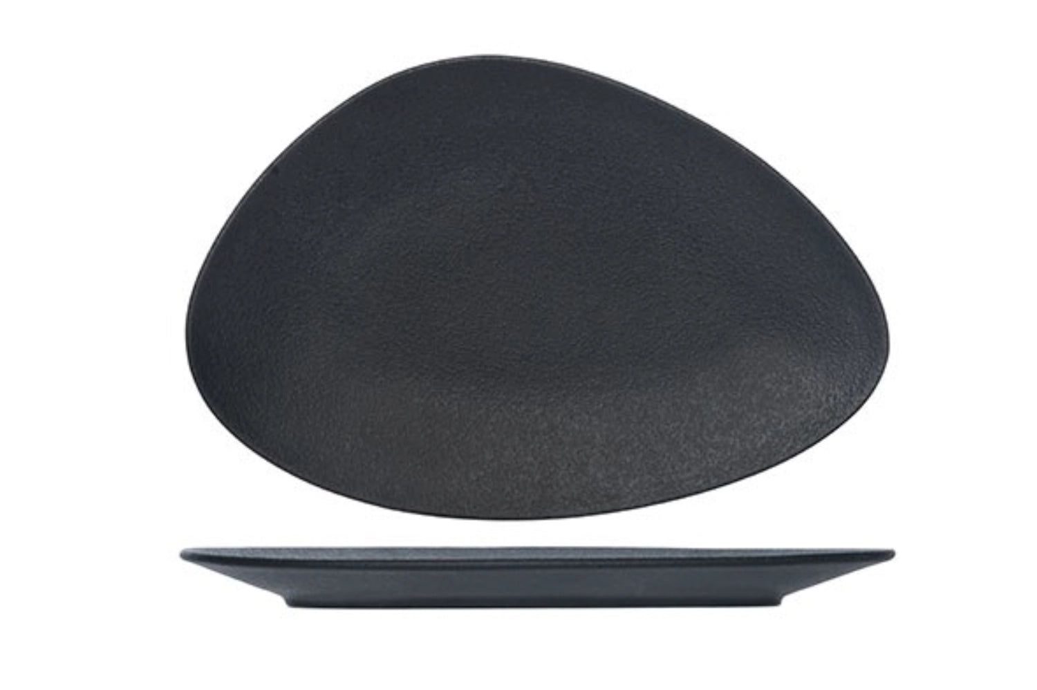 Schwarze Dreiecksplatte von Blackstone, 21 x 14 cm, ideal für kreative Anrichteideen und stilvolle Präsentationen von Speisen.