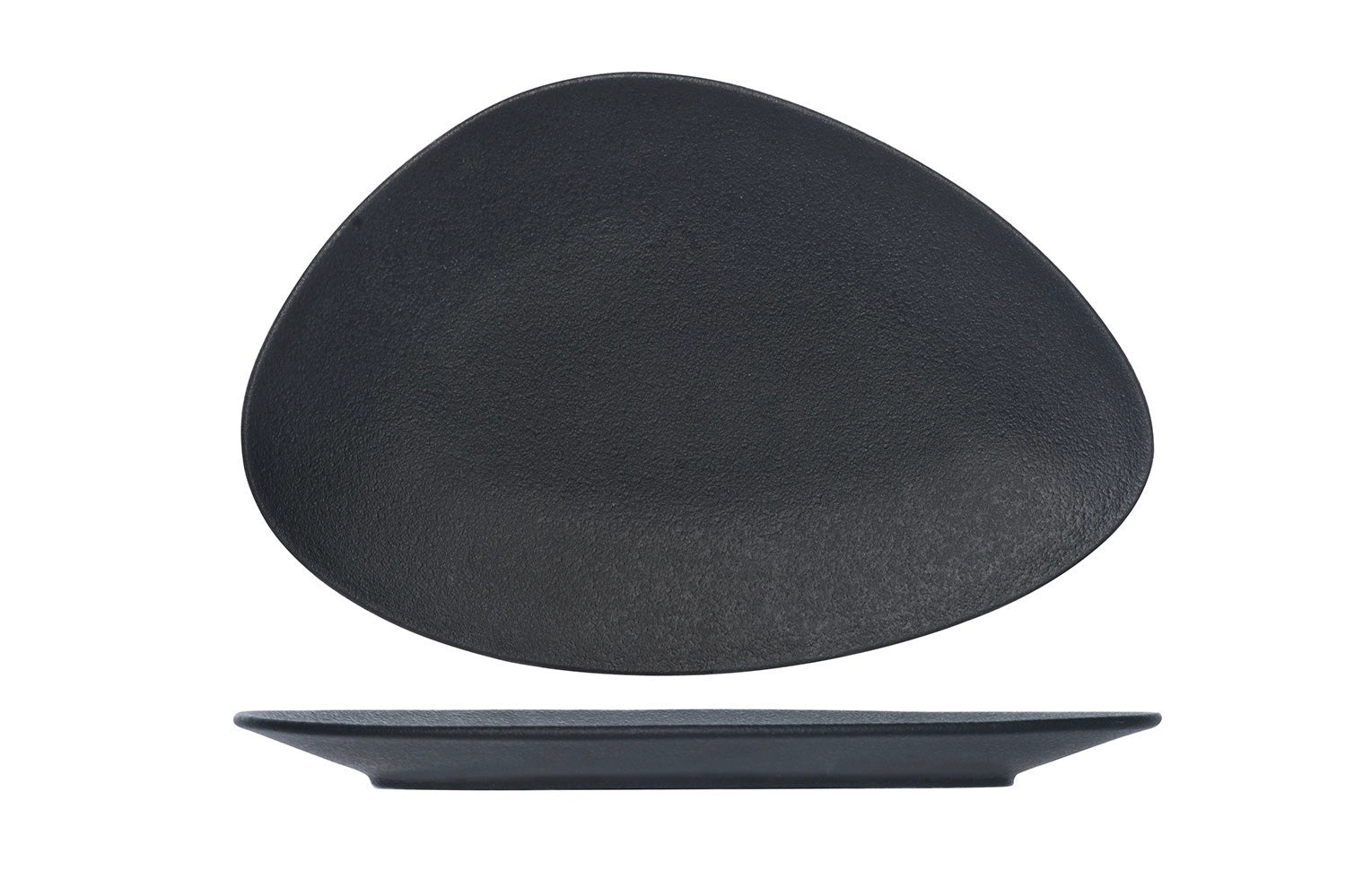Elegante schwarze Dreiecksplatte von Blackstone, 27 x 25 cm, perfekt für ansprechende Tischdekoration und kreative Serviermöglichkeiten.