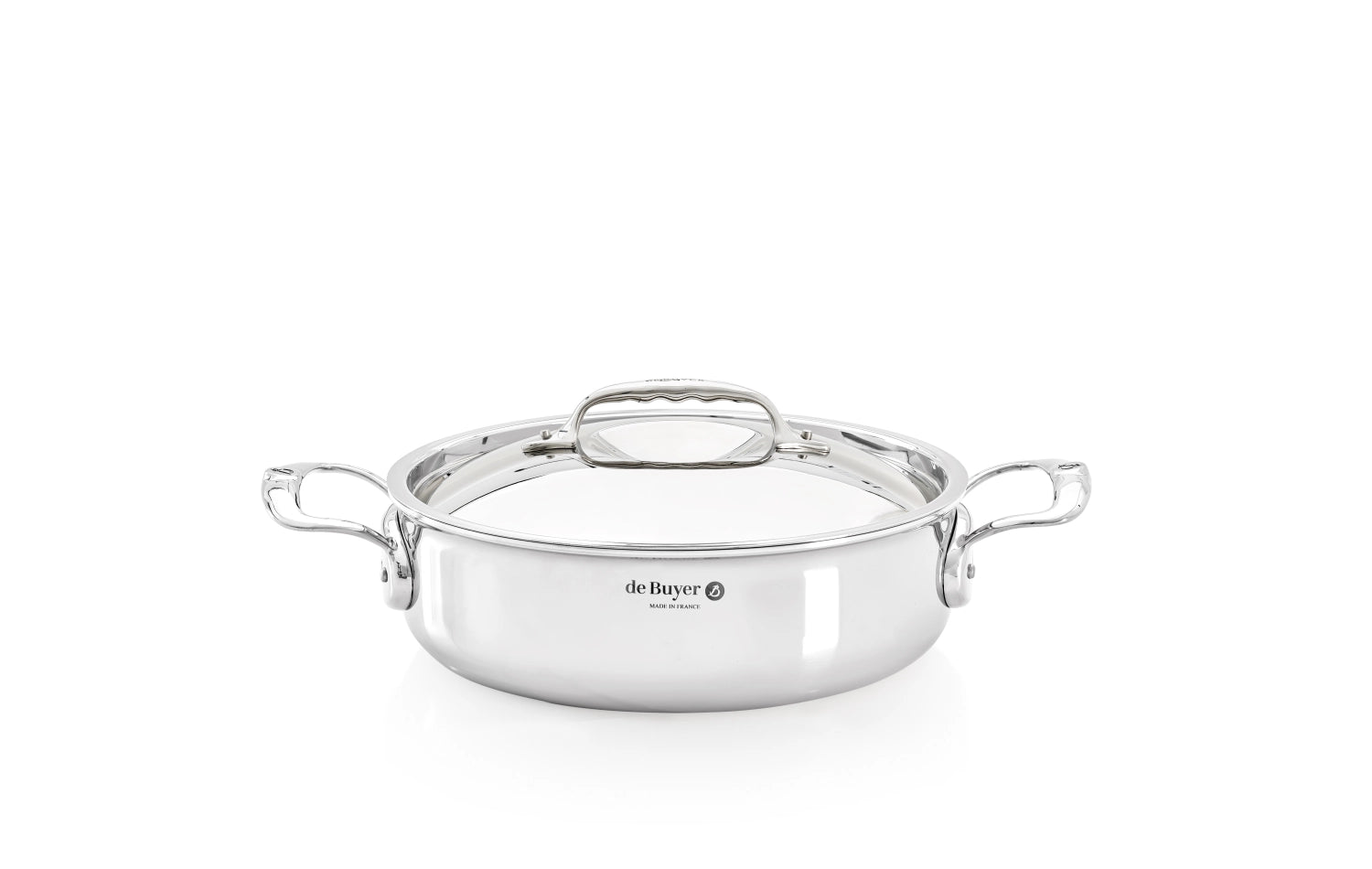 Hochwertiger tiefen Bratentopf AFFINITY von de Buyer, Durchmesser 28 cm, mit passendem Deckel, perfekt für Induktion und vielseitige Kochtechniken.