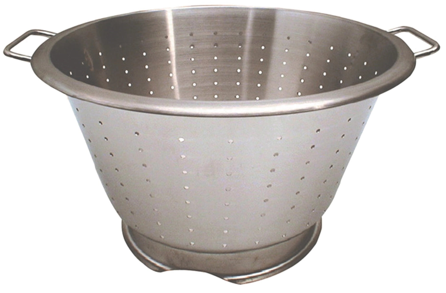 Konisches Abtropfsieb aus Edelstahl mit Fuß, Ø 29,4 cm. Ideal zum Abtropfen von Lebensmitteln wie Pasta und Gemüse. Robust und spülmaschinengeeignet.