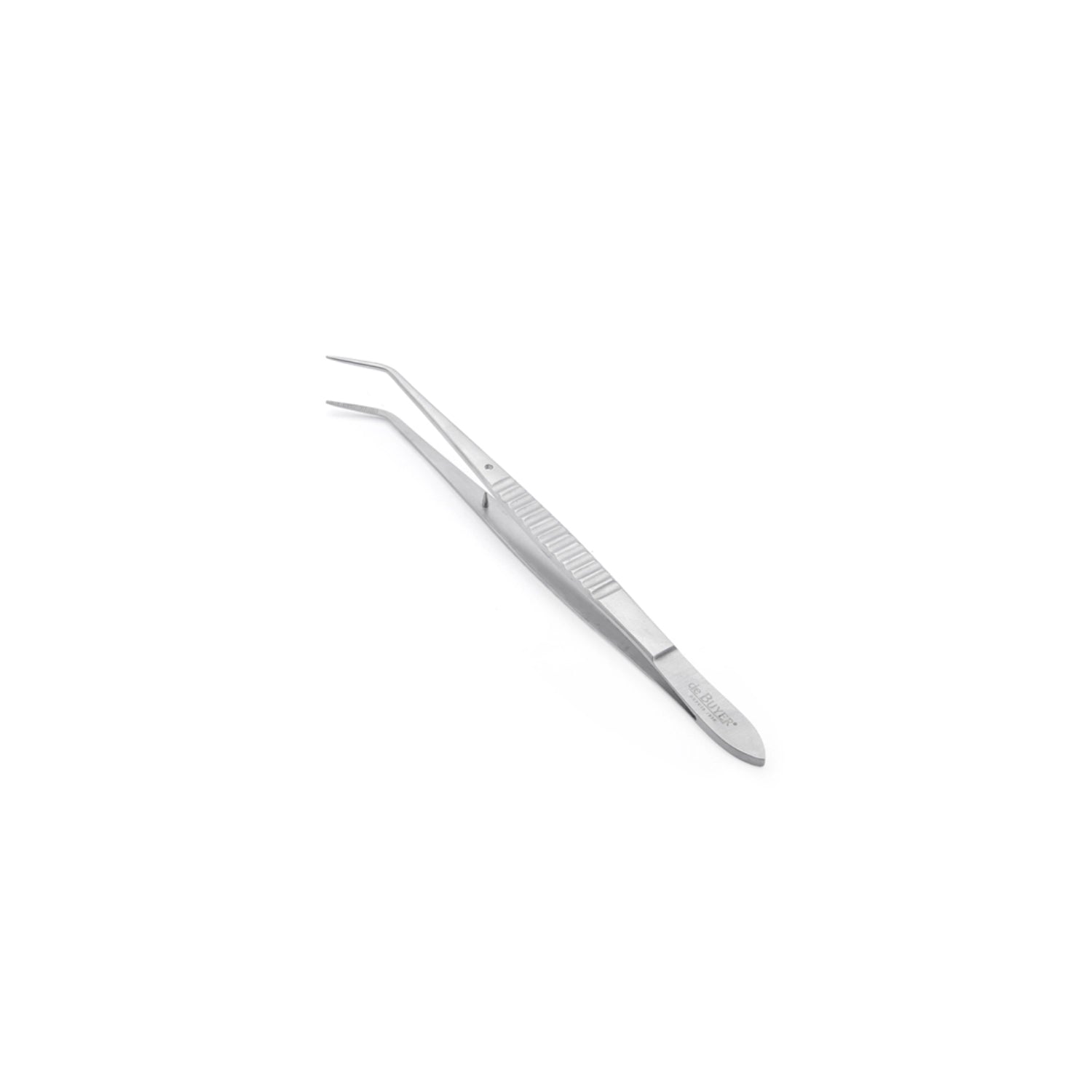 Praktische 16 cm lange gekröpfte Pinzette von de Buyer, perfekt für präzises Arbeiten und Anrichten in der Küche, aus robustem Material gefertigt.