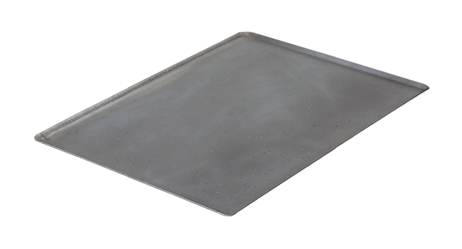 Robustes Backblech von de Buyer, 60x40cm, H: 1cm, mit schrägen Kanten für optimale Wärmeverteilung und vielseitige Einsatzmöglichkeiten in der Küche.