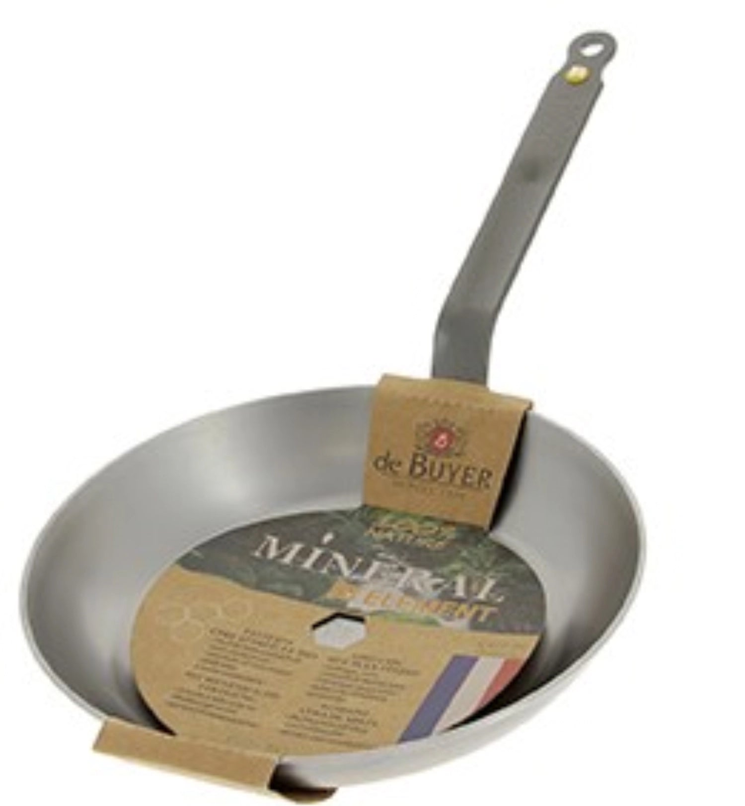 Hochwertige 28 cm Eisenpfanne von de Buyer, ideal für Induktionsherde, bietet hervorragende Hitzespeicherung und vielseitige Kochmöglichkeiten.