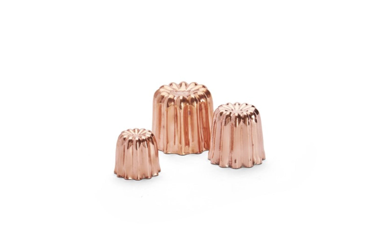 Hochwertige Kupfer-Kuchenform für Cannelés von de Buyer, ideal für die Zubereitung von feinen, kleinen Backwaren mit einem Durchmesser von 3,5 cm.