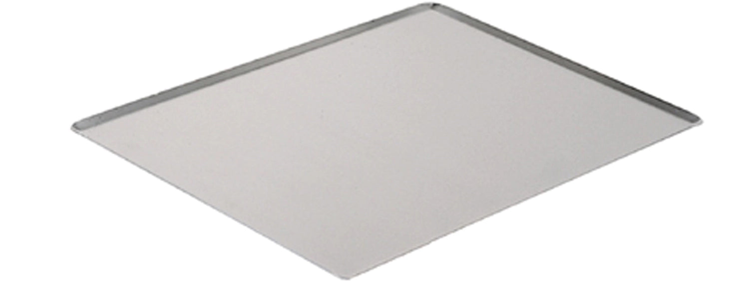 Robustes Backblech aus Aluminium von de Buyer, 60x40cm, H: 1cm, mit schrägen Kanten für optimale Wärmeverteilung und vielseitige Backmöglichkeiten.