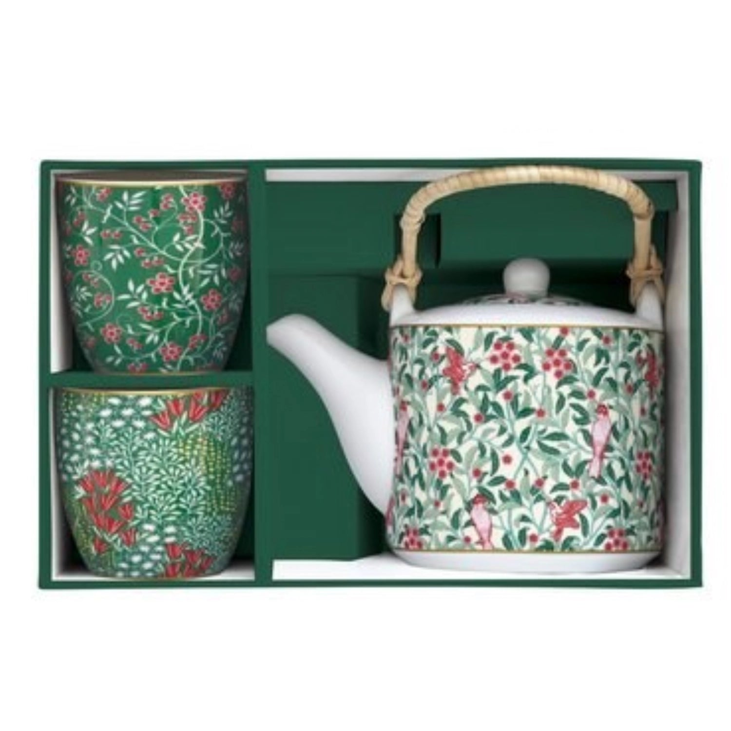 Elegante Floral Fantasy Teekanne mit 600 ml, inklusive Aufguss und zwei passenden Tassen, ideal für Teeliebhaber und stilvolle Teestunden.