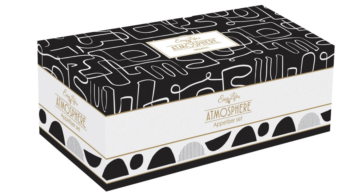 Buntes Graffiti Appetizer Set mit 4 Schalen, 29x13 cm, ideal für kreative Snacks und gesellige Anlässe, von Easy Life.
