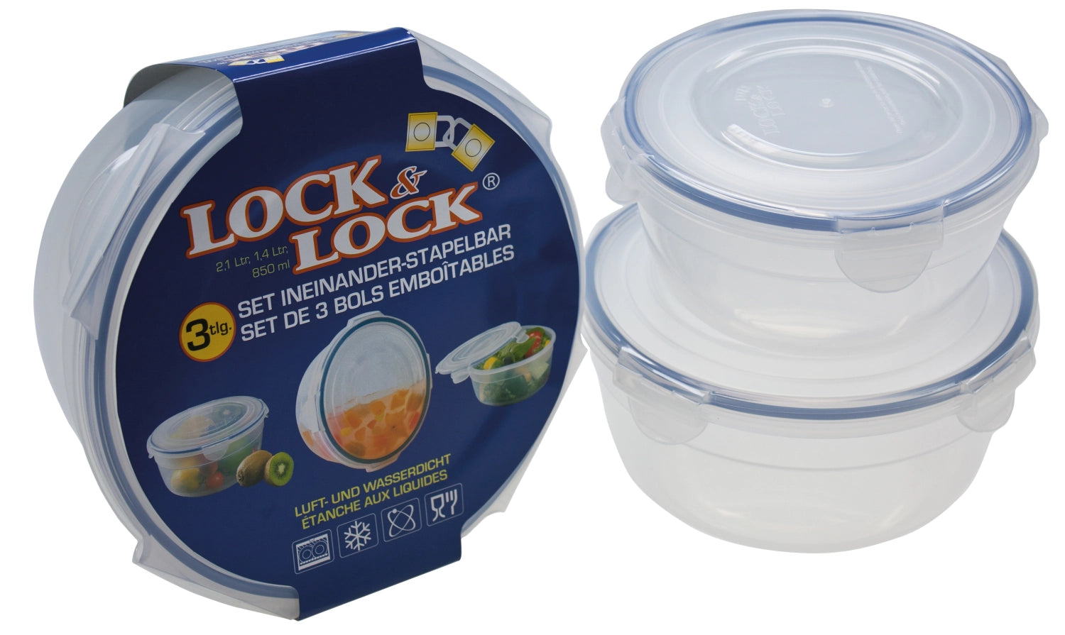 3er Set Salatschüsseln in Blau präsentiert im Onlineshop von KAQTU Design AG. Küchenhelfer ist von Lock&Lock