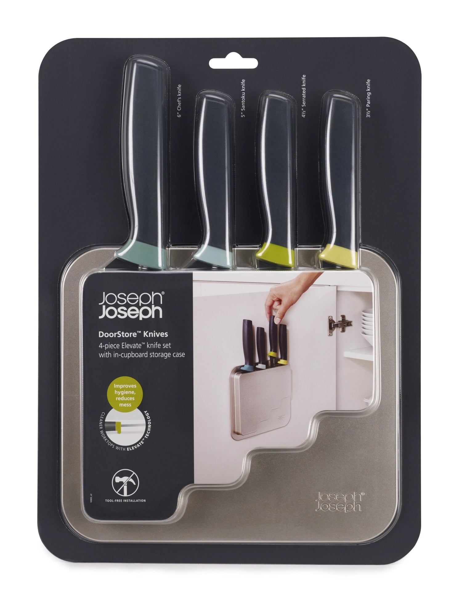Hochwertiges 4-teiliges Küchenmesser-Set von Joseph Joseph, ideal für präzises Schneiden, mit stilvollem Design und komfortabler Handhabung.