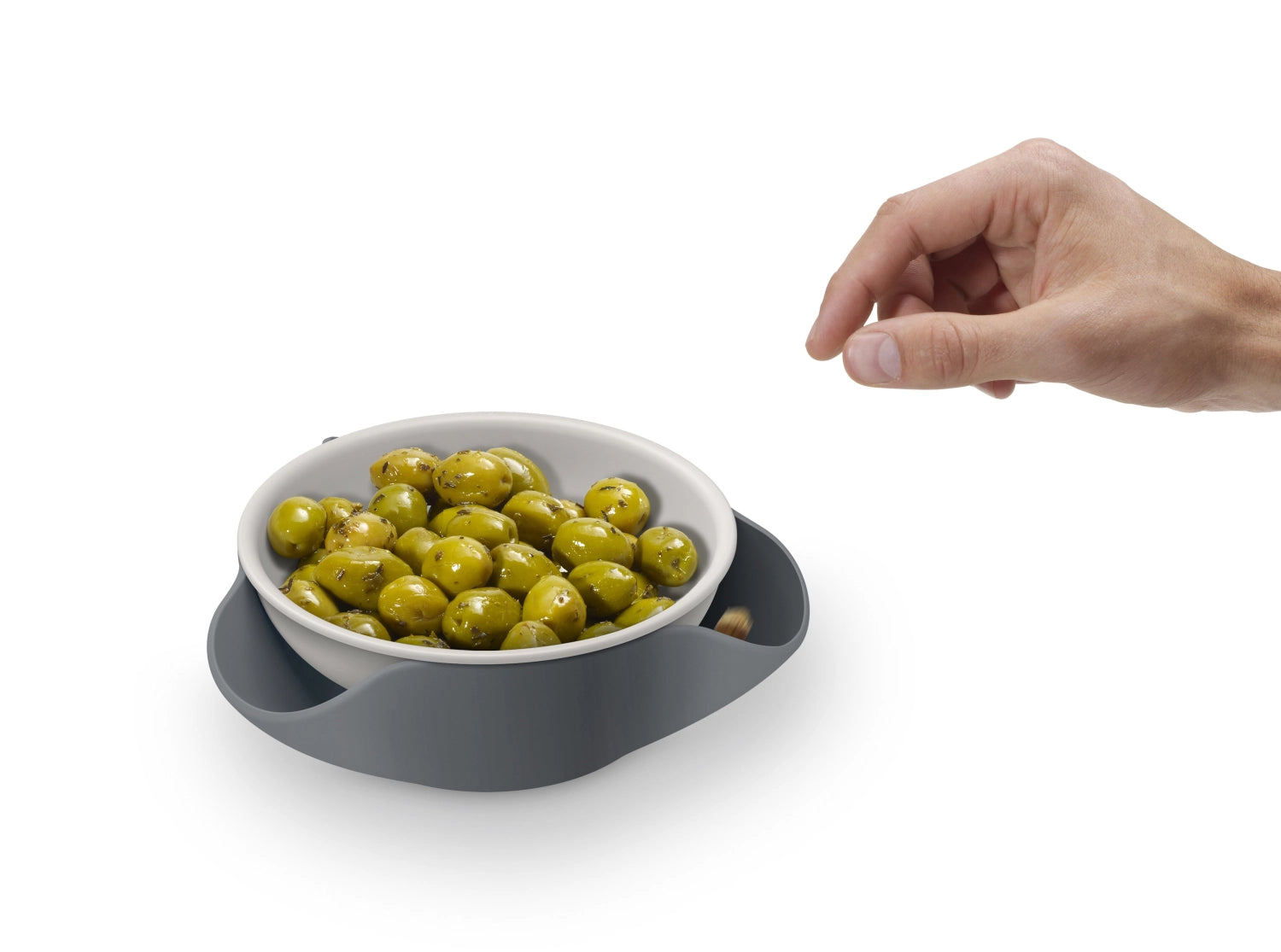 Moderne Double-Dish Servierschüssel von Joseph Joseph, perfekt für ansprechende Präsentationen von Snacks und Dips in einem innovativen Design.