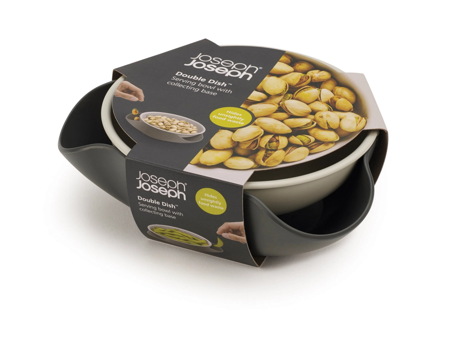 Elegante Double-Dish Servierschüssel von Joseph Joseph, ideal für stilvolle Snack- und Dip-Präsentationen in einem cleveren, funktionalen Design.