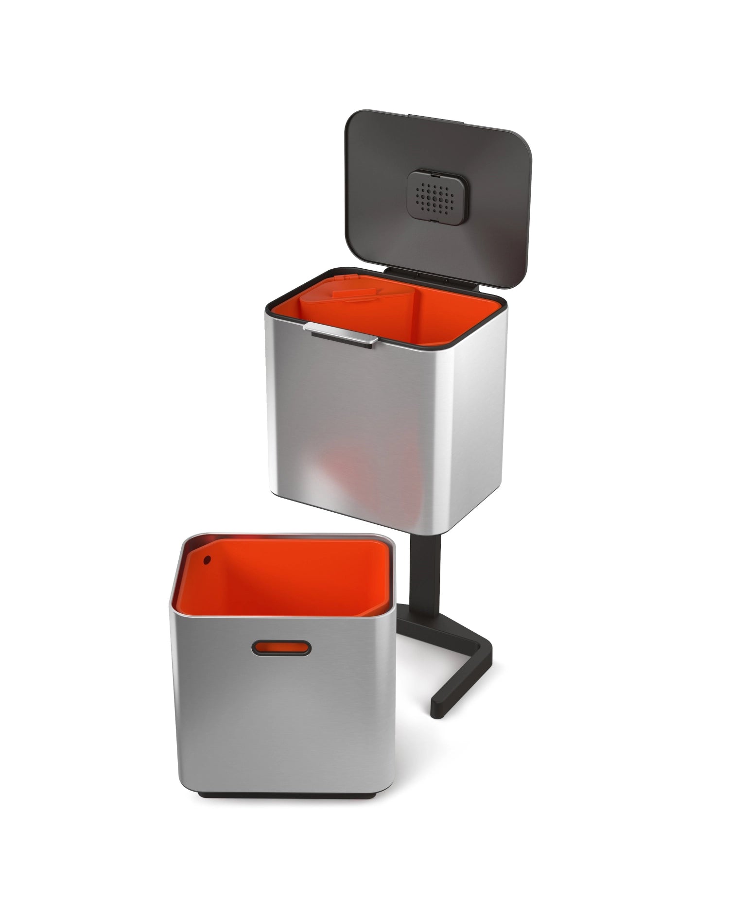 Stylischer Joseph Joseph Totem Max 60L Abfalleimer aus Edelstahl, ideal für effiziente Mülltrennung und zeitgemäße Wohnräume.