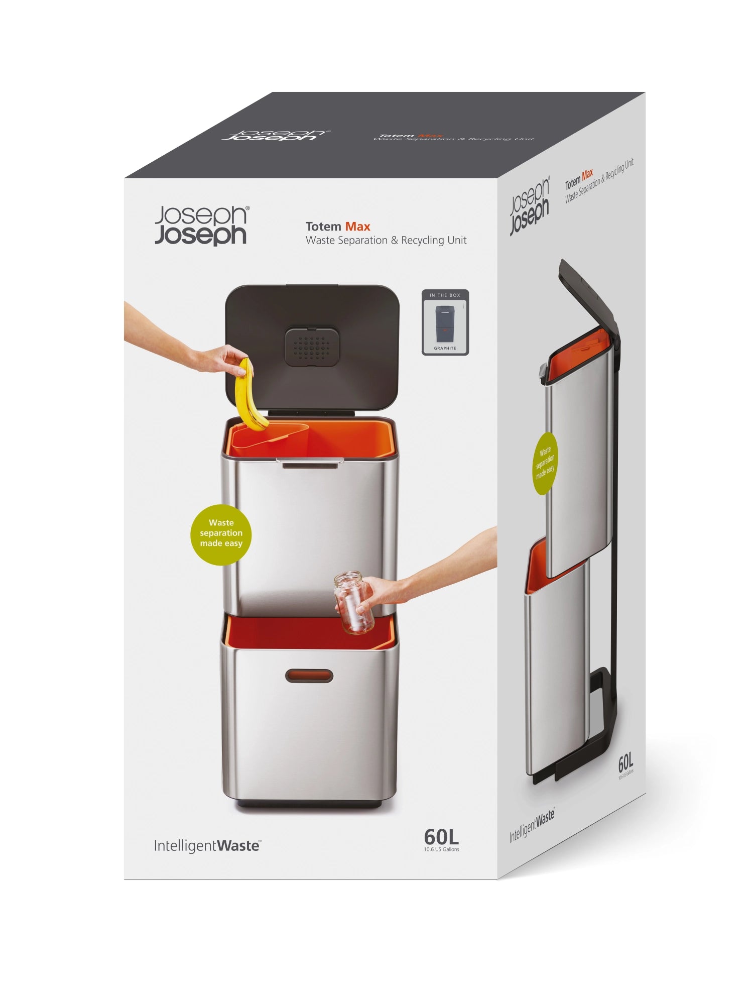 Moderner Joseph Joseph Totem Max 60L Mülleimer in elegantem Steinfarbton, ideal für umweltbewusste Haushalte und stilvolle Innenräume.